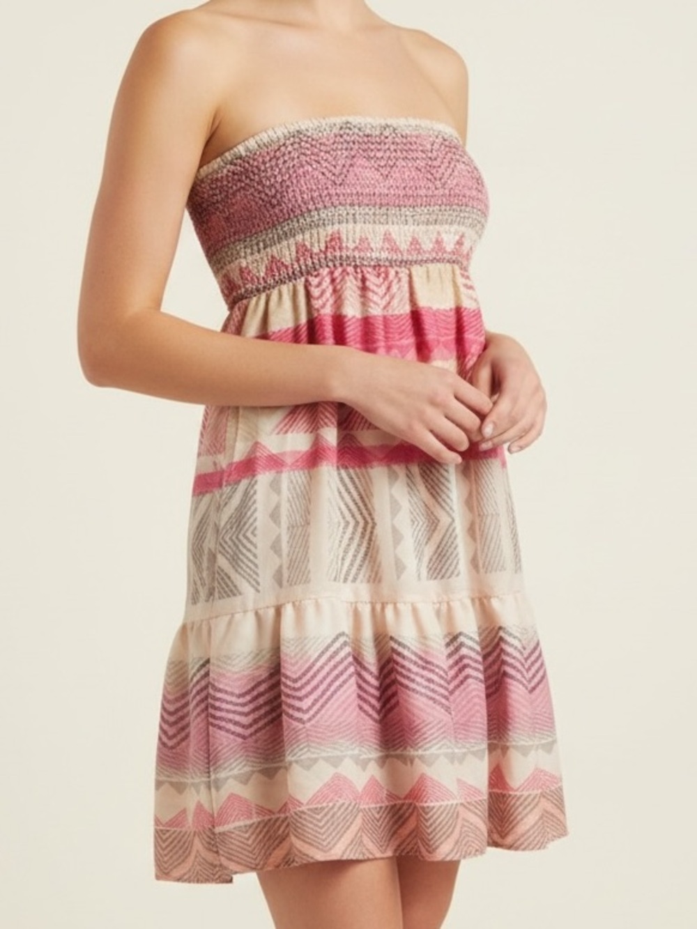American Eagle Fiesta Strapless Smocked Mini Dress XL Tribal Geometric Boho